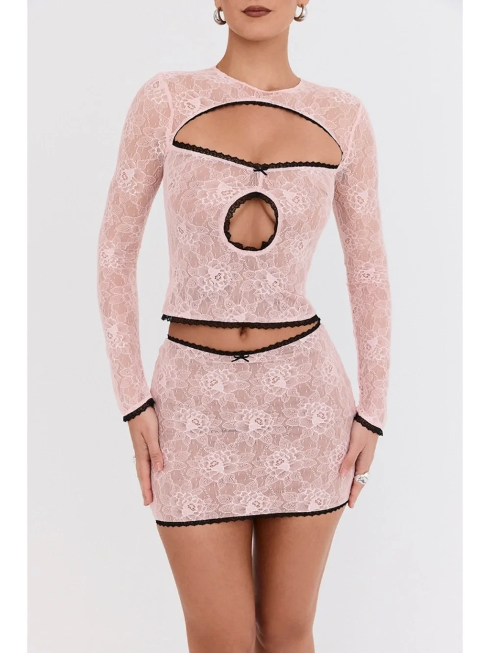 NEW House of CB Mistress Rocks Peony Lace Cutout Top and Skirt Set XS